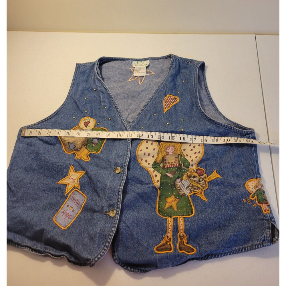 Quacker Factory Blue Denim Believe Love Angel Sleeveless Vest Women's Size 1X - Picture 4 of 11
